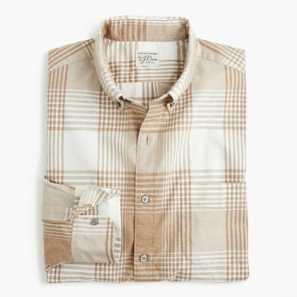 New J Crew Medium Slim Stretch Secret Wash Shirt Button Down Bold Plaid Desert S